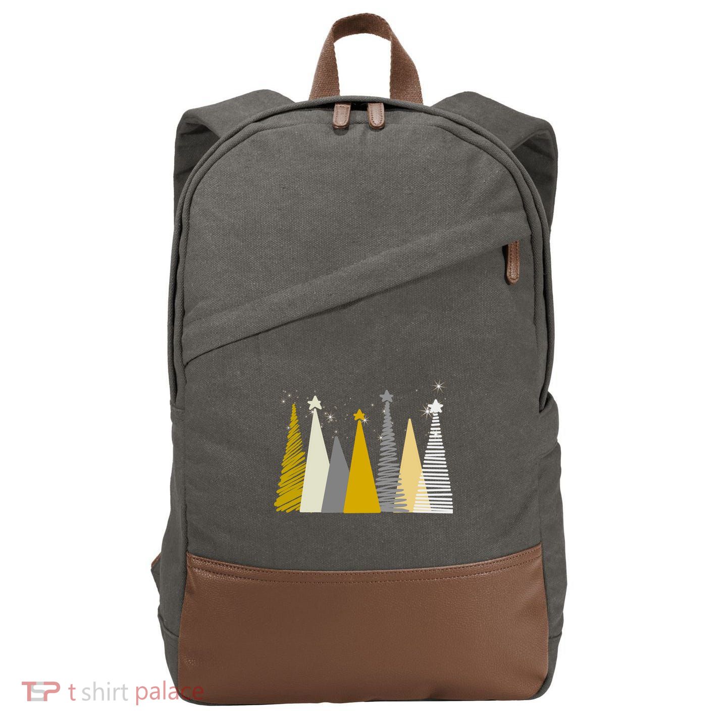 Happy Holidays Christmas Tree Festive Cotton Canvas Backpack