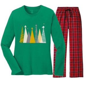 Happy Holidays Christmas Tree Festive Women's Long Sleeve Flannel Pajama Set 