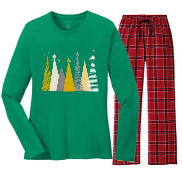 Happy Holidays Christmas Tree Festive Women's Long Sleeve Flannel Pajama Set 