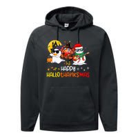 Happy Hallothanksmas Cute Ghost Halloween Thanksgiving Xmas Performance Fleece Hoodie