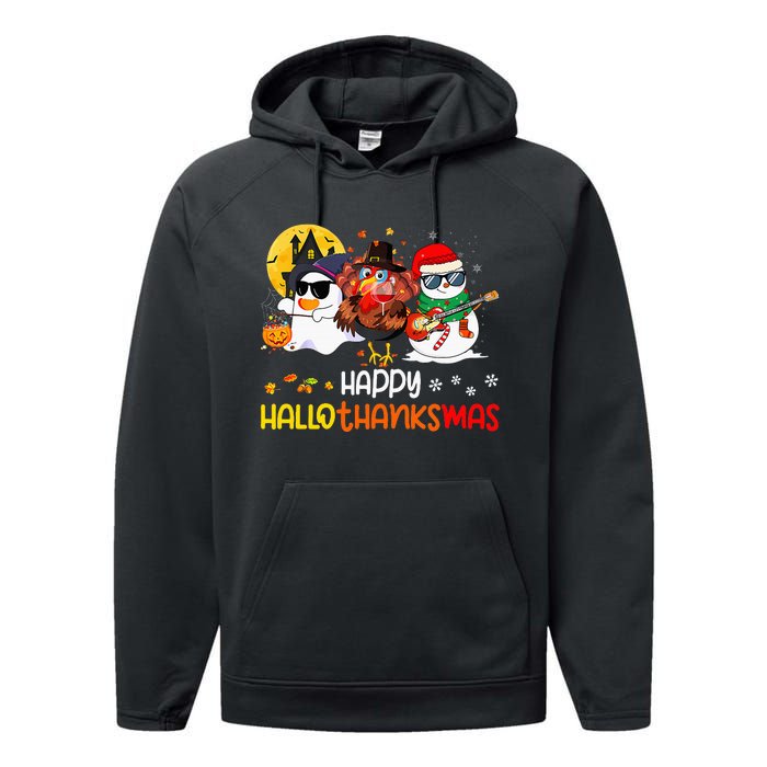 Happy Hallothanksmas Cute Ghost Halloween Thanksgiving Xmas Performance Fleece Hoodie