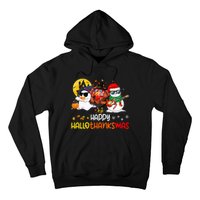 Happy Hallothanksmas Cute Ghost Halloween Thanksgiving Xmas Hoodie