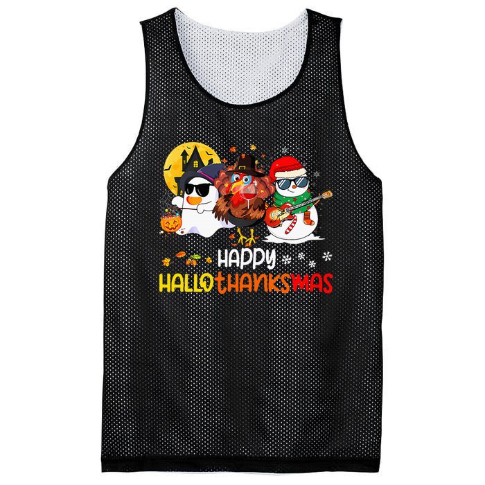 Happy Hallothanksmas Cute Ghost Halloween Thanksgiving Xmas Mesh Reversible Basketball Jersey Tank