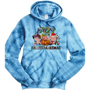 Happy Hallothanksmas Cute Pig Farm Animals Farmer Pig Lover Tie Dye Hoodie