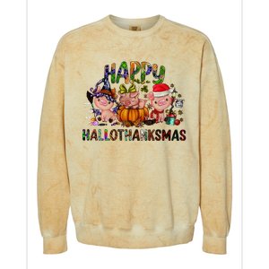 Happy Hallothanksmas Cute Pig Farm Animals Farmer Pig Lover Colorblast Crewneck Sweatshirt