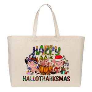 Happy Hallothanksmas Cute Pig Farm Animals Farmer Pig Lover Cotton Canvas Jumbo Tote