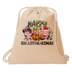 Happy Hallothanksmas Cute Pig Farm Animals Farmer Pig Lover Drawstring Bag