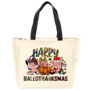 Happy Hallothanksmas Cute Pig Farm Animals Farmer Pig Lover Zip Tote Bag