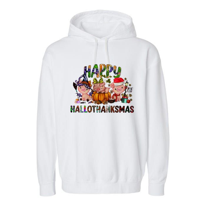 Happy Hallothanksmas Cute Pig Farm Animals Farmer Pig Lover Garment-Dyed Fleece Hoodie