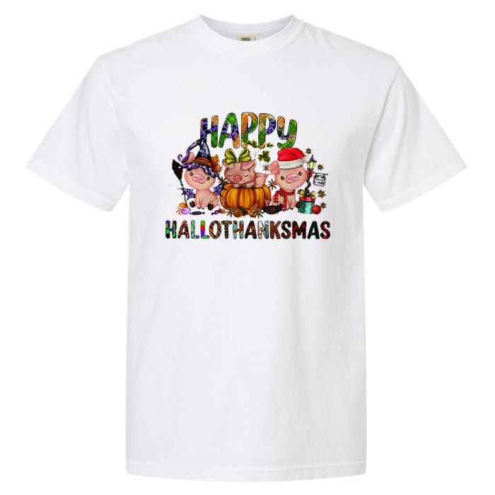 Happy Hallothanksmas Cute Pig Farm Animals Farmer Pig Lover Garment-Dyed Heavyweight T-Shirt