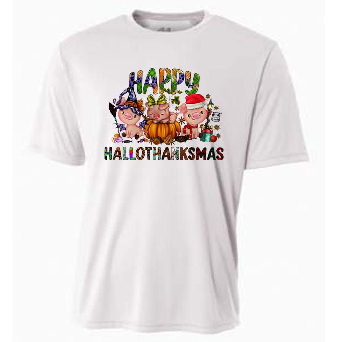 Happy Hallothanksmas Cute Pig Farm Animals Farmer Pig Lover Cooling Performance Crew T-Shirt