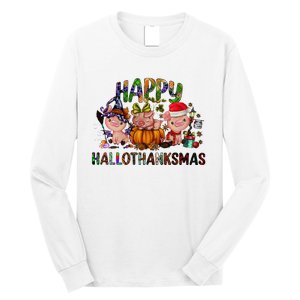 Happy Hallothanksmas Cute Pig Farm Animals Farmer Pig Lover Long Sleeve Shirt