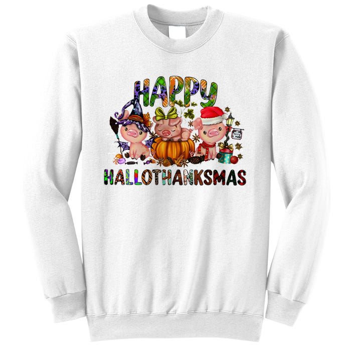 Happy Hallothanksmas Cute Pig Farm Animals Farmer Pig Lover Sweatshirt