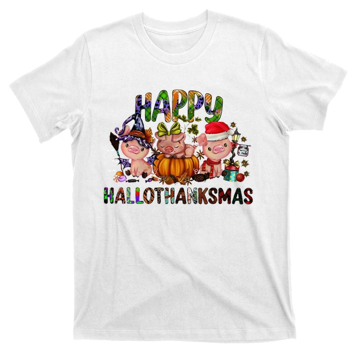 Happy Hallothanksmas Cute Pig Farm Animals Farmer Pig Lover T-Shirt