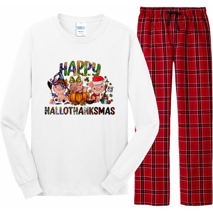 Happy Hallothanksmas Cute Pig Farm Animals Farmer Pig Lover Long Sleeve Pajama Set