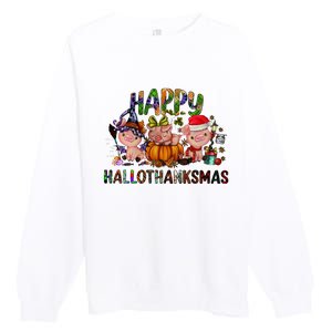 Happy Hallothanksmas Cute Pig Farm Animals Farmer Pig Lover Premium Crewneck Sweatshirt