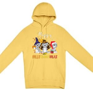 Happy Hallothanksmas Cats Halloween Christmas Thanksgiving Cool Gift Premium Pullover Hoodie