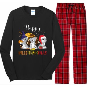 Happy Hallothanksmas Cats Halloween Christmas Thanksgiving Cool Gift Long Sleeve Pajama Set