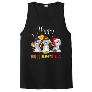 Happy Hallothanksmas Cats Halloween Christmas Thanksgiving Cool Gift PosiCharge Competitor Tank