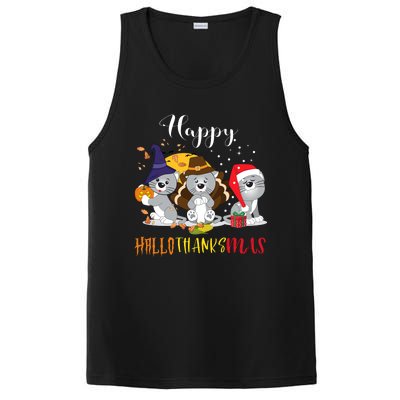 Happy Hallothanksmas Cats Halloween Christmas Thanksgiving Cool Gift PosiCharge Competitor Tank