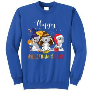 Happy Hallothanksmas Cats Halloween Christmas Thanksgiving Cool Gift Sweatshirt