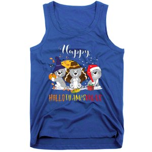 Happy Hallothanksmas Cats Halloween Christmas Thanksgiving Cool Gift Tank Top