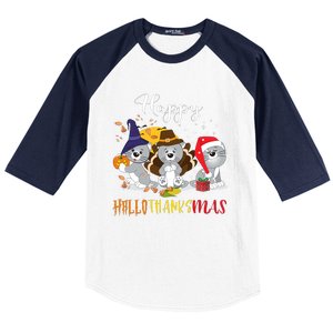 Happy Hallothanksmas Cats Halloween Christmas Thanksgiving Cool Gift Baseball Sleeve Shirt