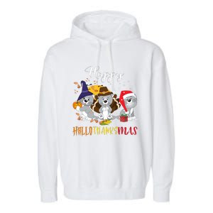 Happy Hallothanksmas Cats Halloween Christmas Thanksgiving Cool Gift Garment-Dyed Fleece Hoodie