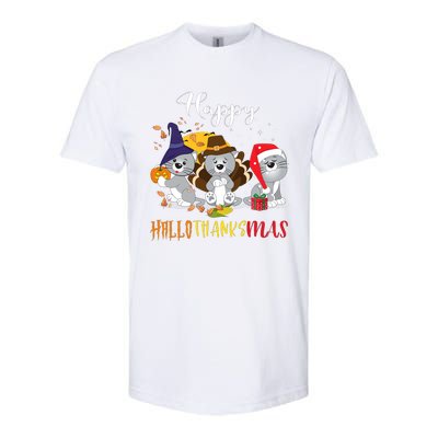 Happy Hallothanksmas Cats Halloween Christmas Thanksgiving Cool Gift Softstyle CVC T-Shirt