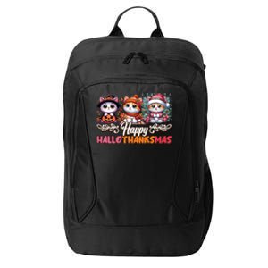 Happy Hallothanksmas Cats Halloween Thanksgiving Christmas Gift City Backpack