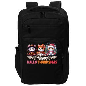 Happy Hallothanksmas Cats Halloween Thanksgiving Christmas Gift Impact Tech Backpack