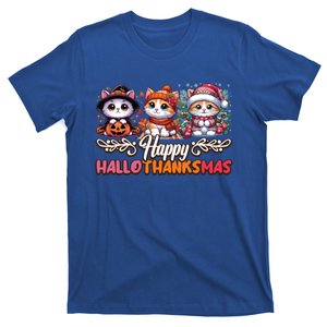 Happy Hallothanksmas Cats Halloween Thanksgiving Christmas Gift T-Shirt