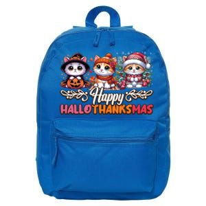 Happy Hallothanksmas Cats Halloween Thanksgiving Christmas Gift 16 in Basic Backpack