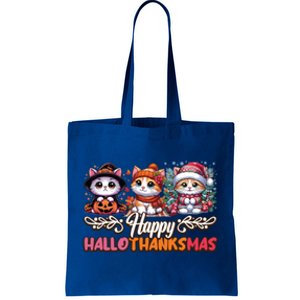 Happy Hallothanksmas Cats Halloween Thanksgiving Christmas Gift Tote Bag