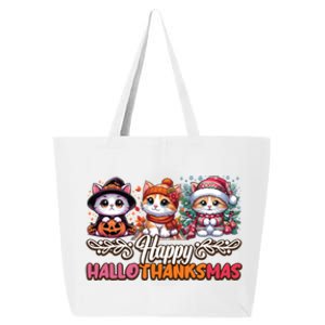 Happy Hallothanksmas Cats Halloween Thanksgiving Christmas Gift 25L Jumbo Tote