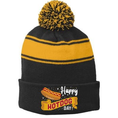 Happy Hot Dog Day Stripe Pom Pom Beanie