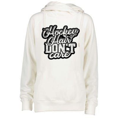 Hockey Hair Dont Care And Long Natural Hair Funny Gift Womens Funnel Neck Pullover Hood