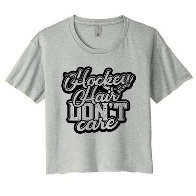 Hockey Hair Dont Care And Long Natural Hair Funny Gift Women's Crop Top Tee