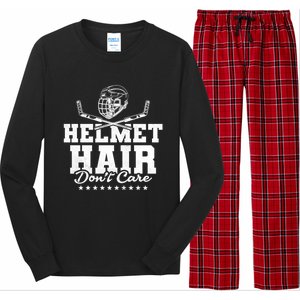 Helmet Hair Dont Care Hockey Gift Long Sleeve Pajama Set