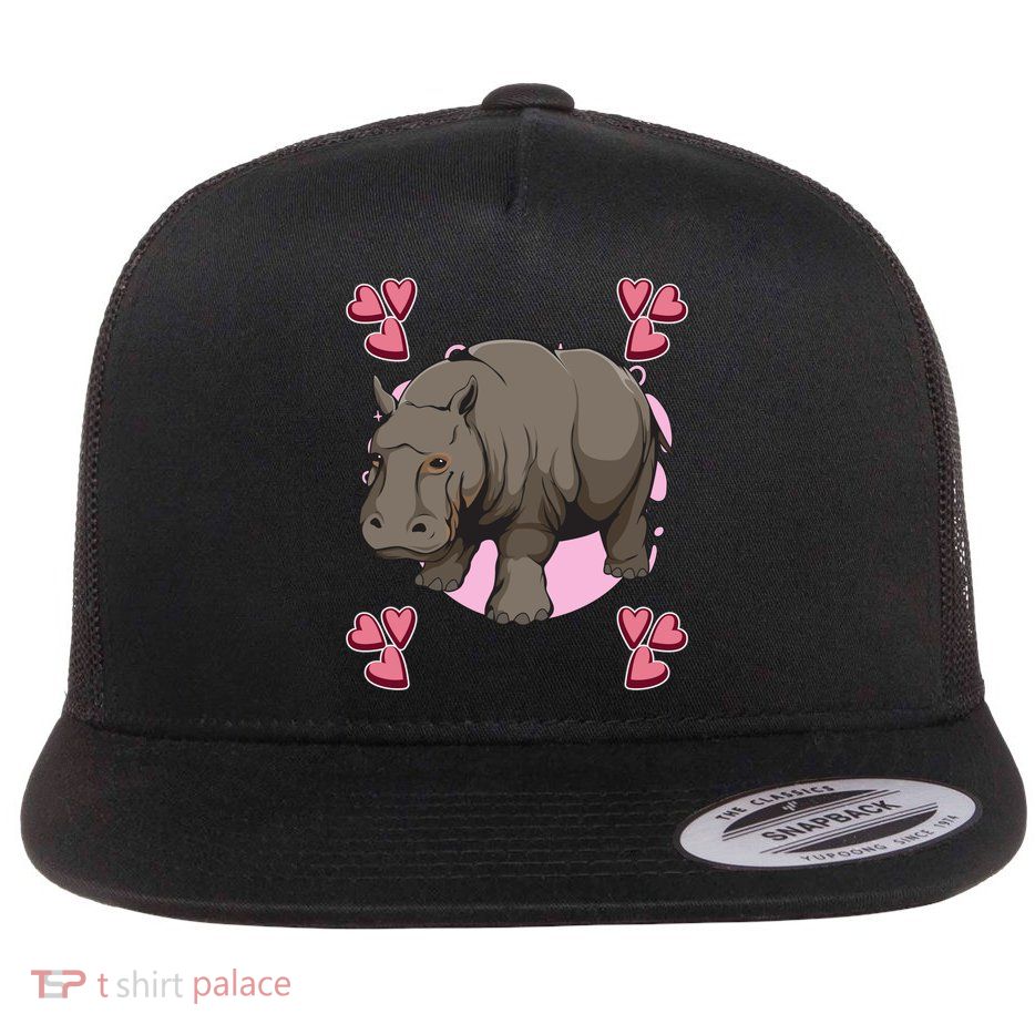 Hippo Heart Design Hippopotamus Stuff Hippos Gift Flat Bill Trucker Hat
