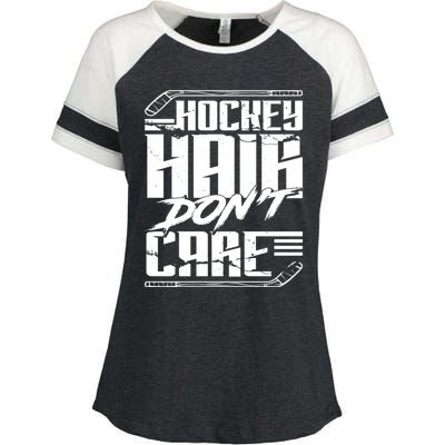 Hockey Hair Dont Care Funny Hockey Player Ice Hockey Great Gift Enza Ladies Jersey Colorblock Tee