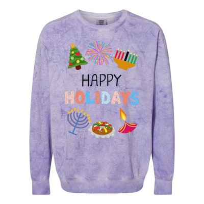 Happy Holidays Diwali Kwanzaa Hanukkah Christmas Colorblast Crewneck Sweatshirt