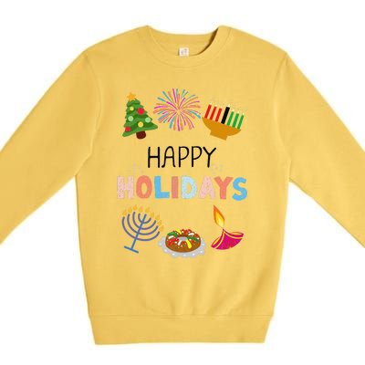 Happy Holidays Diwali Kwanzaa Hanukkah Christmas Premium Crewneck Sweatshirt