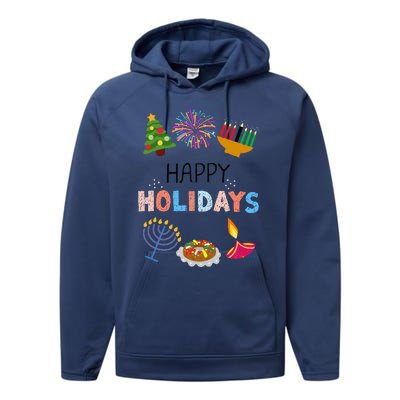 Happy Holidays Diwali Kwanzaa Hanukkah Christmas Performance Fleece Hoodie