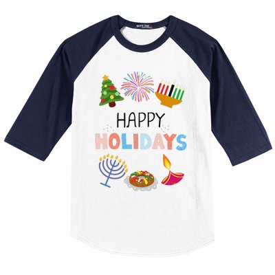 Happy Holidays Diwali Kwanzaa Hanukkah Christmas Baseball Sleeve Shirt