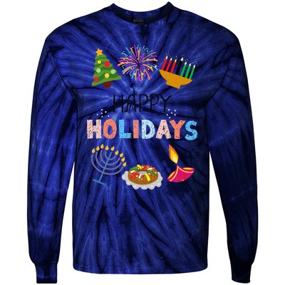 Happy Holidays Diwali Kwanzaa Hanukkah Christmas Tie-Dye Long Sleeve Shirt