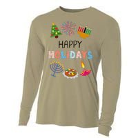 Happy Holidays Diwali Kwanzaa Hanukkah Christmas Cooling Performance Long Sleeve Crew