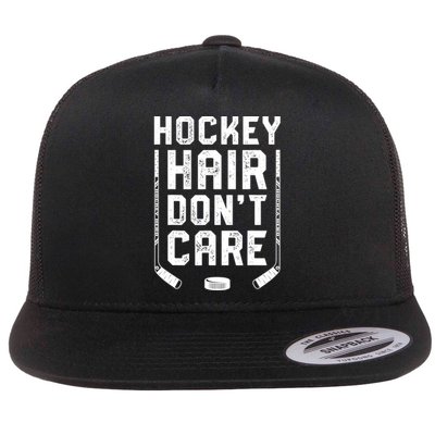 Hockey Hair Don't Care Women Girls Ice Puck Player TShirt Flat Bill Trucker Hat