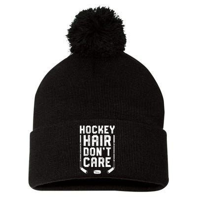 Hockey Hair Don't Care Women Girls Ice Puck Player TShirt Pom Pom 12in Knit Beanie