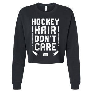 Hockey Hair Don't Care Women Girls Ice Puck Player TShirt Cropped Pullover Crew